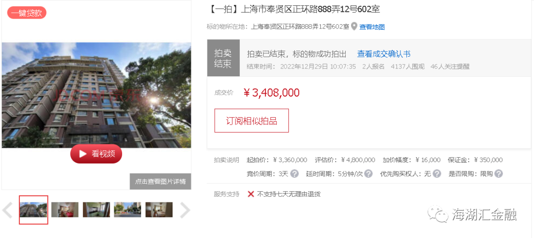 【法拍成交】2022年12月29日在京东法拍平台一拍成交