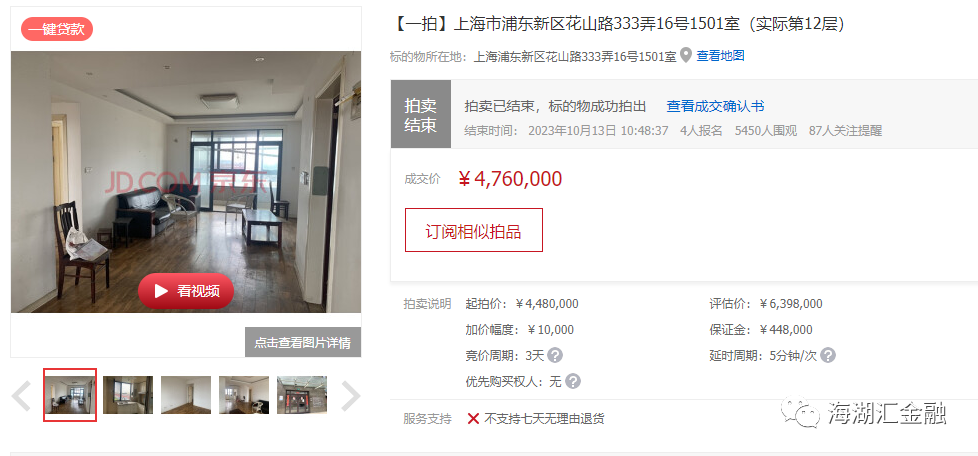 【法拍成交】2023年10月13日在京东网法拍平台一拍成交