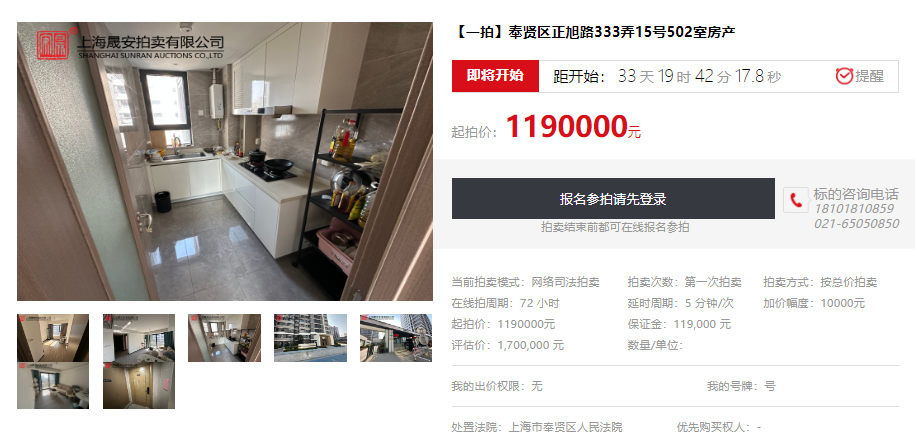 【海湖汇法拍房】上海市奉贤区正旭路333弄15号502室